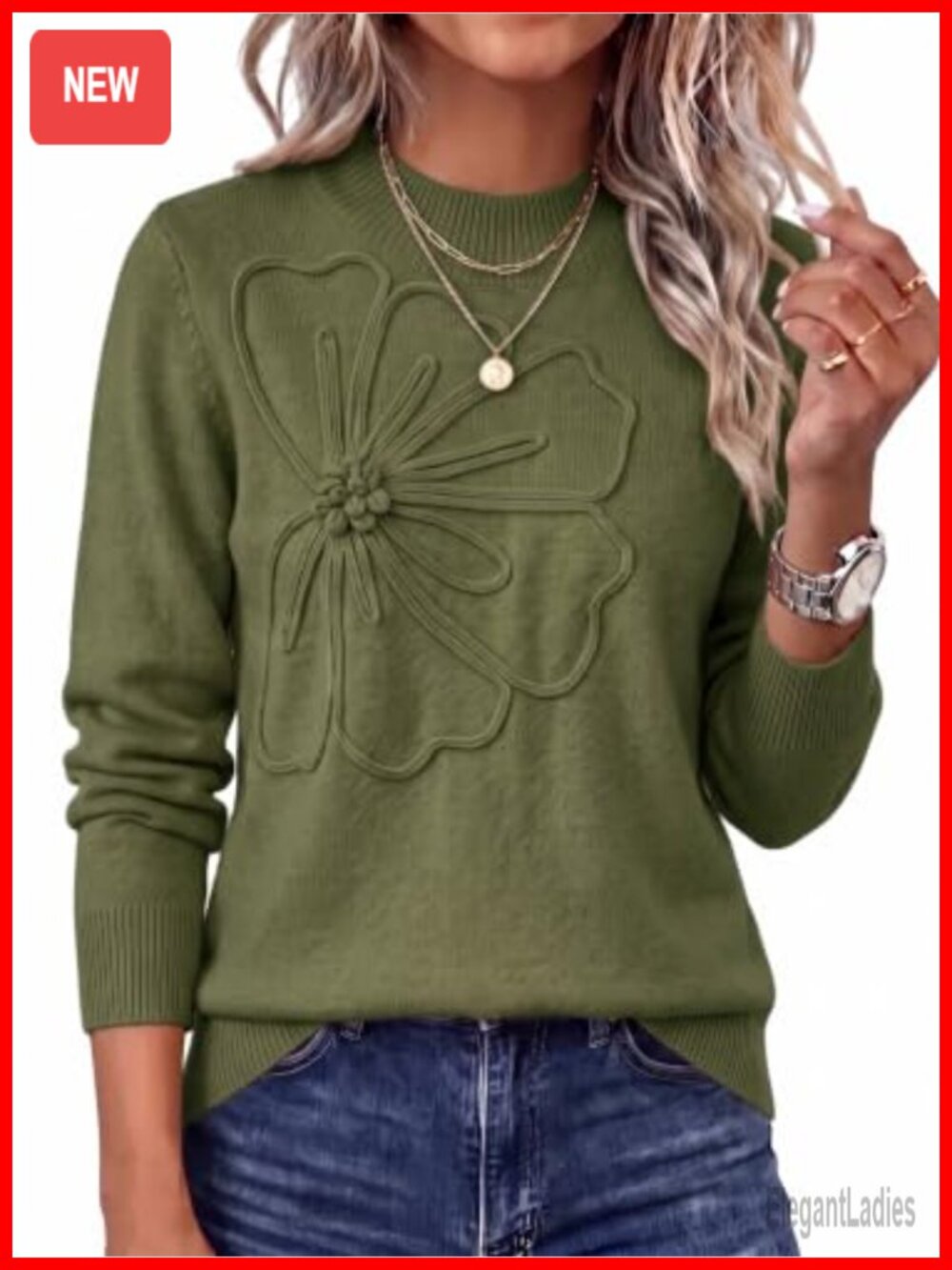 Dokotoo Womens Crew Neck 3D Flower Knit Pullover Sweater